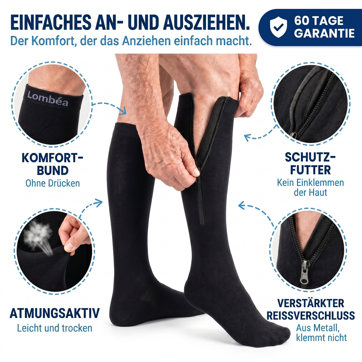Kompressionsstrümpfe mit Reißverschluss